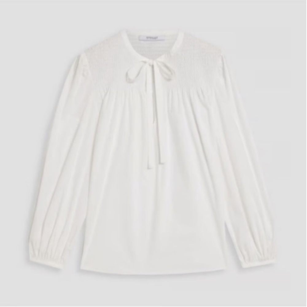 Derek Lam 10 Crosby - Austin Smocked Top Blouse in Optic White